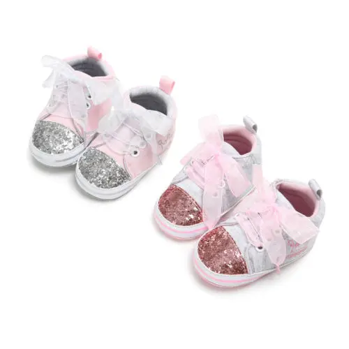

New Fashion Toddler Baby Girl Soft Sole Sequins Shoes Lace-Up Cotton Play-with Prewalkers Infant First Walkers 0 to 18M