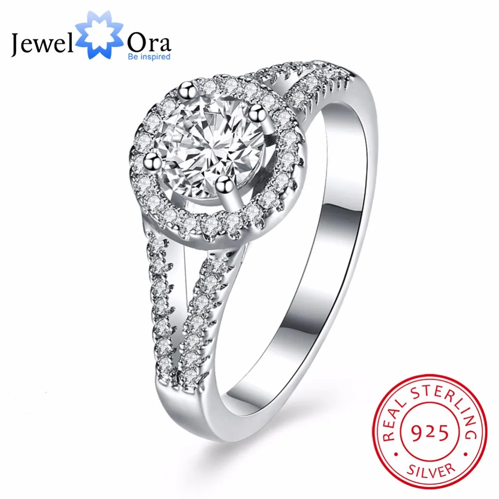 Solid 925 Sterling Silver Wedding Ring Luxurious Design Round CZ Female