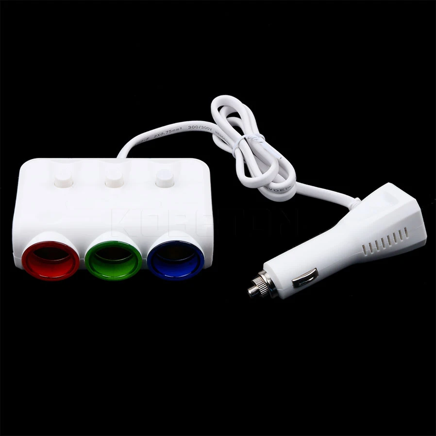

kebidumei 3 Way Auto Car Cigarette Lighter Charger Socket Plug Adapter Splitter Car Cigarette Lighter With Switch