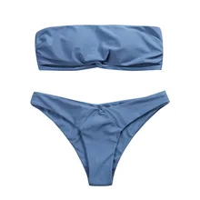 Одноцветный купальник без бретелек, бикини, купальный костюм, бюстгальтер с подкладкой, бандо, бикини с низкой талией, сексуальные стринги, одежда для плавания, летний купальный костюм