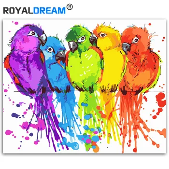 

ROYALDREAM Colorful Parrots Animals DIY Painting By Numbers Kits Coloring Paint By Numbers Modern Wall ArtPicture Gift