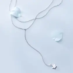 Так тонкий 100% Настоящее серебро 925 Fine Jewelry простой звезда кулон двойные ряды/многослойное ожерелье GTLX1864