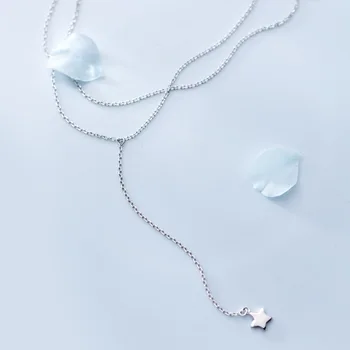 

SO THIN 100% real Silver 925 Fine Jewelry Plain Star Pendant Double Rows /Multi-Layers Necklace GTLX1864