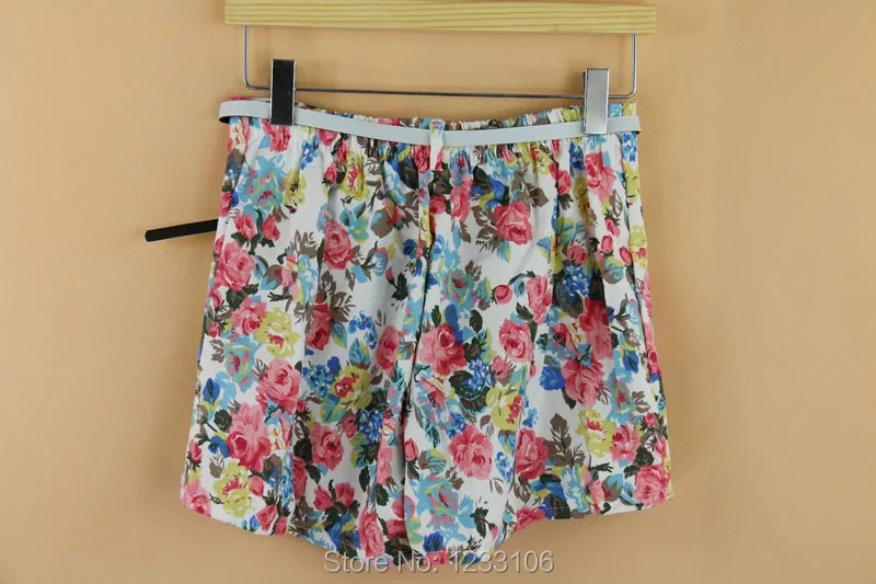 2014 summer new fresh floral women shorts with belt Girls Shorts | Женская одежда