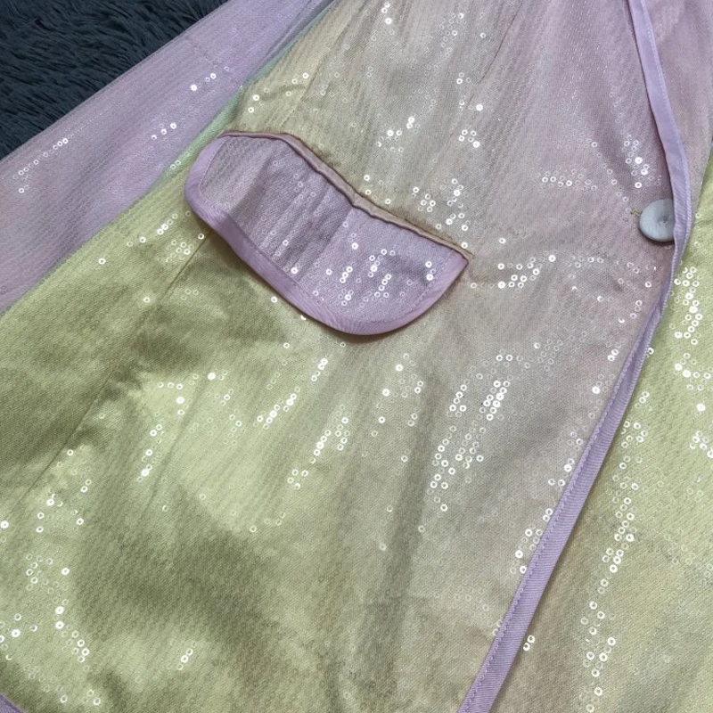 2019 Designer Gradient Sequined Women's Jacket Blazer Single Button Patchwork Female Suit Coat Office Ladies Blazers Mujer