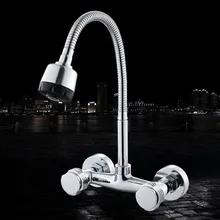Бесплатная доставка Лидер продаж Медь Кухня Раковина кран с настенный смеситель для кухни по двойной ручкой воды кухни смесители