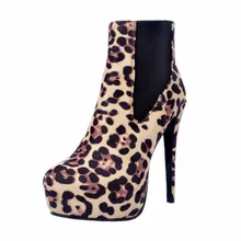 Короткие ботильоны с леопардовым принтом Дамская обувь для подиума в китайском стиле короткие ботинки новые женские ботинки на очень высоком каблуке на толстой платформе; размеры 34-45