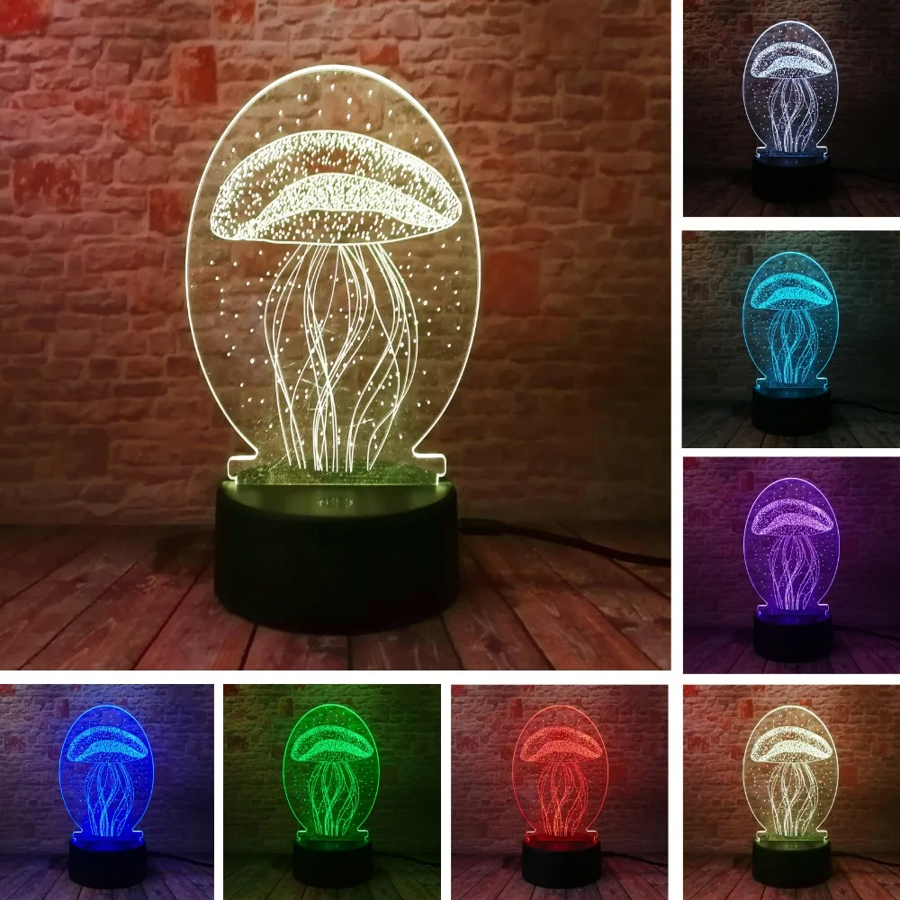 Luminous Jellyfish Colorful LED 7 Colors Gradient Dimming Night Light Table Sleeping Lamp Decor