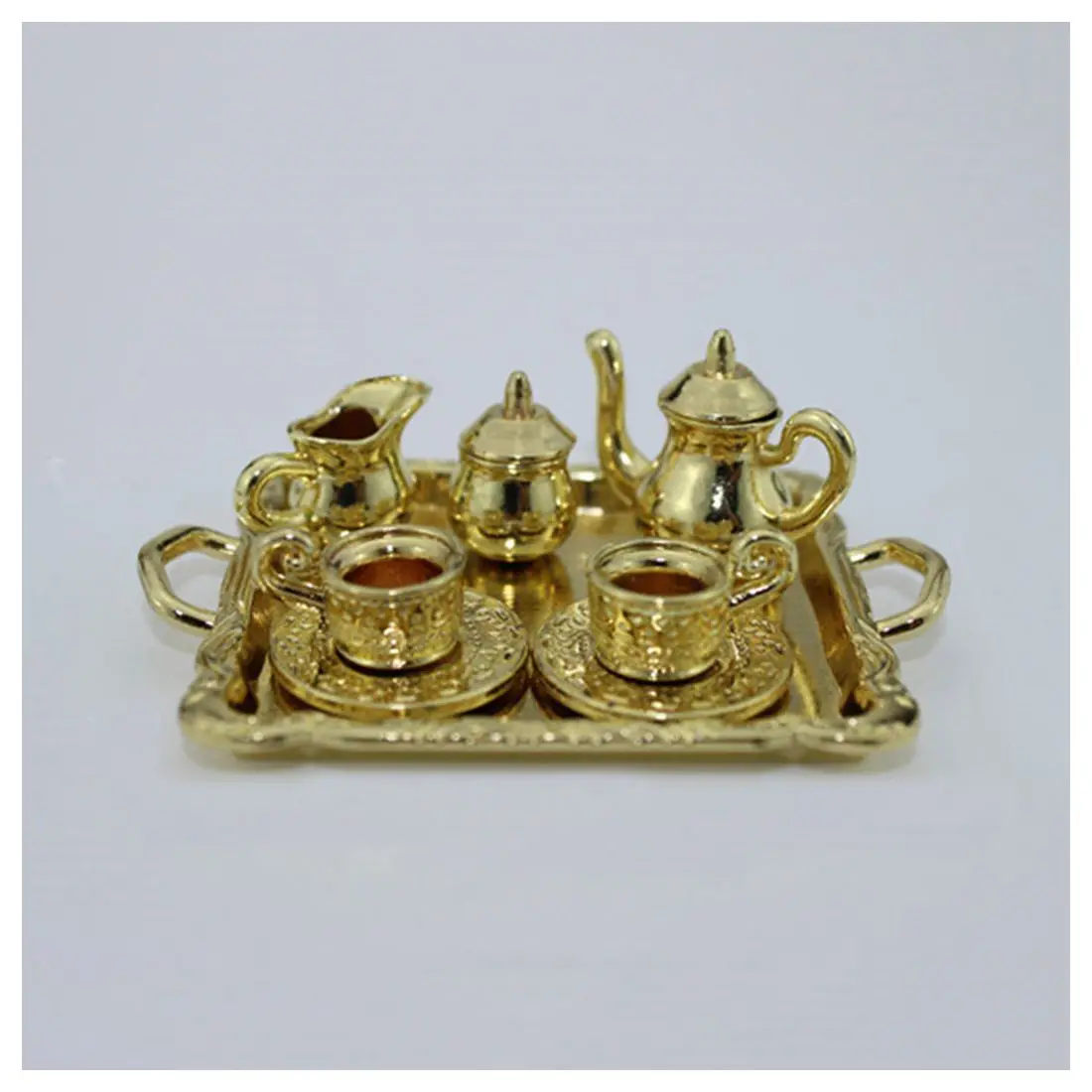 FBIL-Dollhouse Miniature 1: 12 Toy 8 Pcs Metal Tea Set Length 6.5cm FBIL-Dollhouse Miniature 1: 12 Toy 8 Pcs Metal Tea Set Length 6.5cm