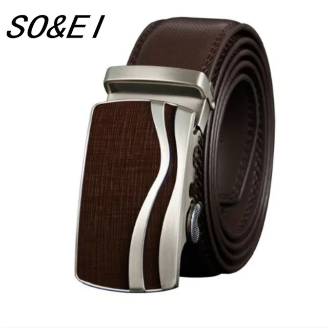 

SOEI Real Cowskin Leather Brown Automatic Buckle Men Belt Luxury Designer Brand Belts Men High Quality Fashion Designer Men Belt