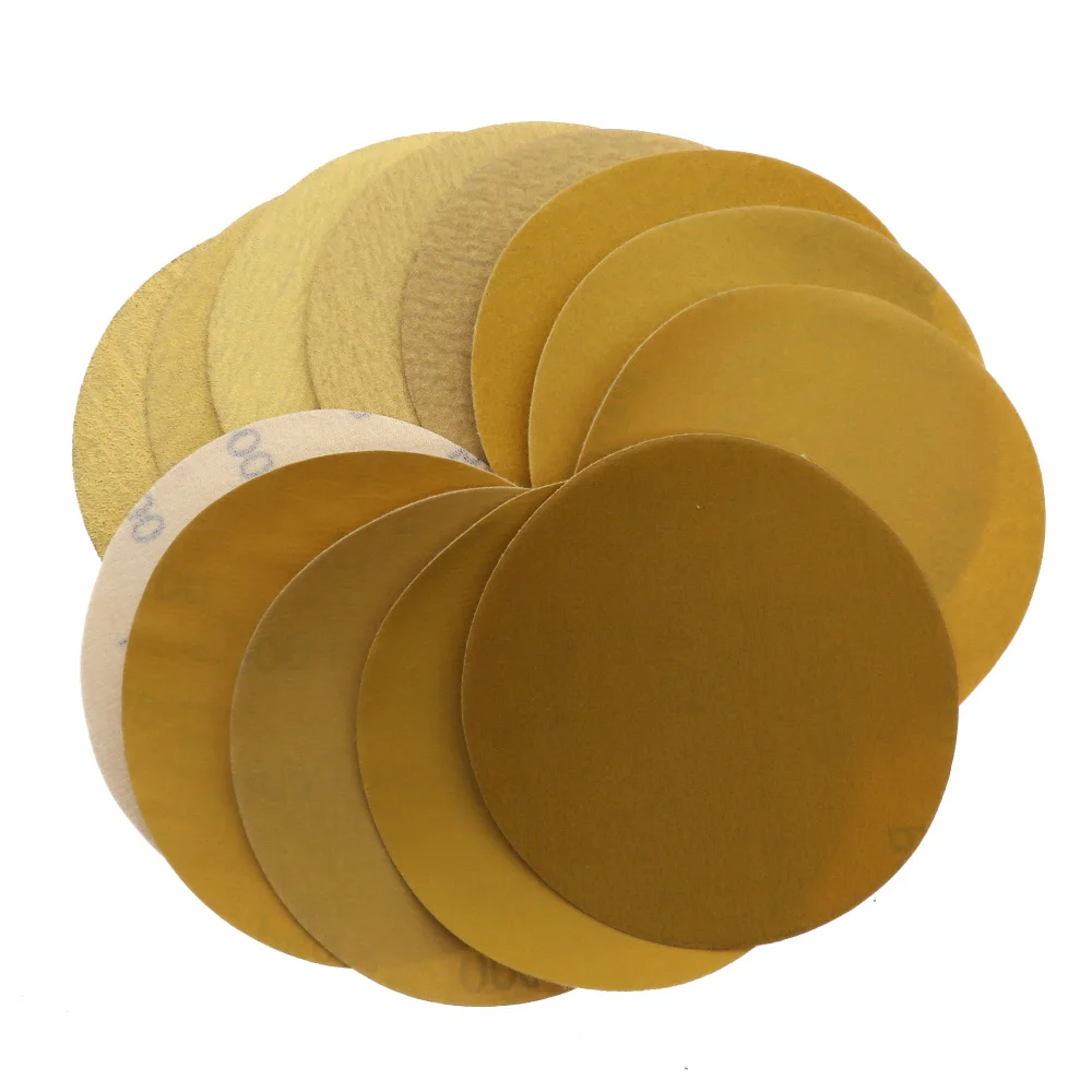 

100Pcs 5 Inch 125mm Hook and Loop Gold Sandpaper Sanding Disc Aluminium Oxide 60 to 1000 Grits for Metal & Automotive Sanding