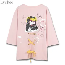 Lychee Harajuku Летняя женская футболка с принтом в виде Иисуса и букв, Повседневная Свободная футболка с короткими рукавами и рисунком, футболка, топ