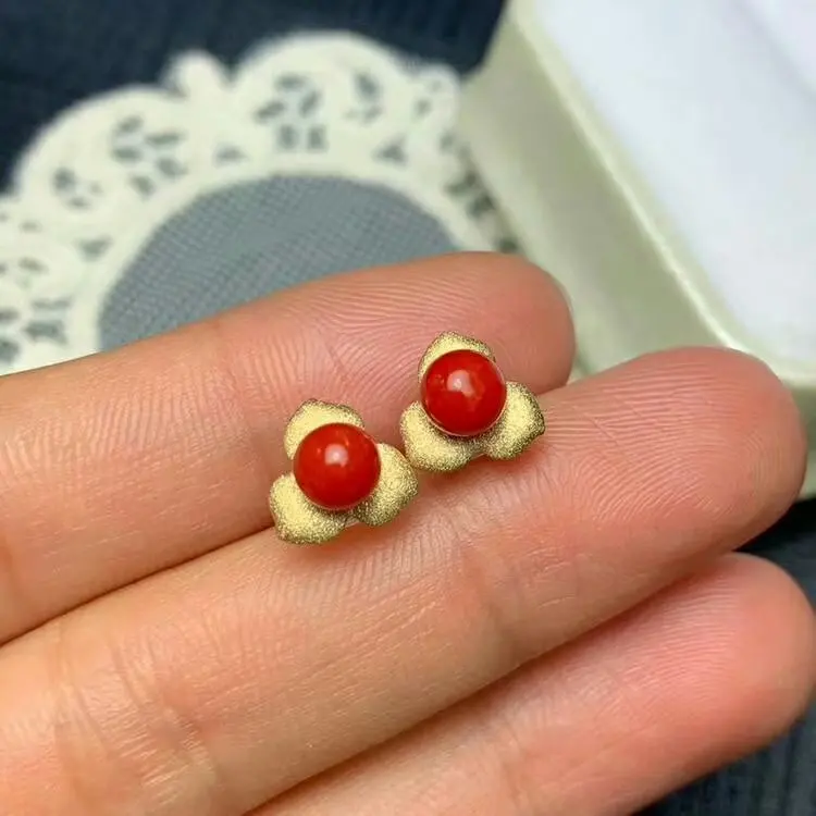 Shilovem 18k розовое золото натуральные красные коралловые висячие серьги ювелирные