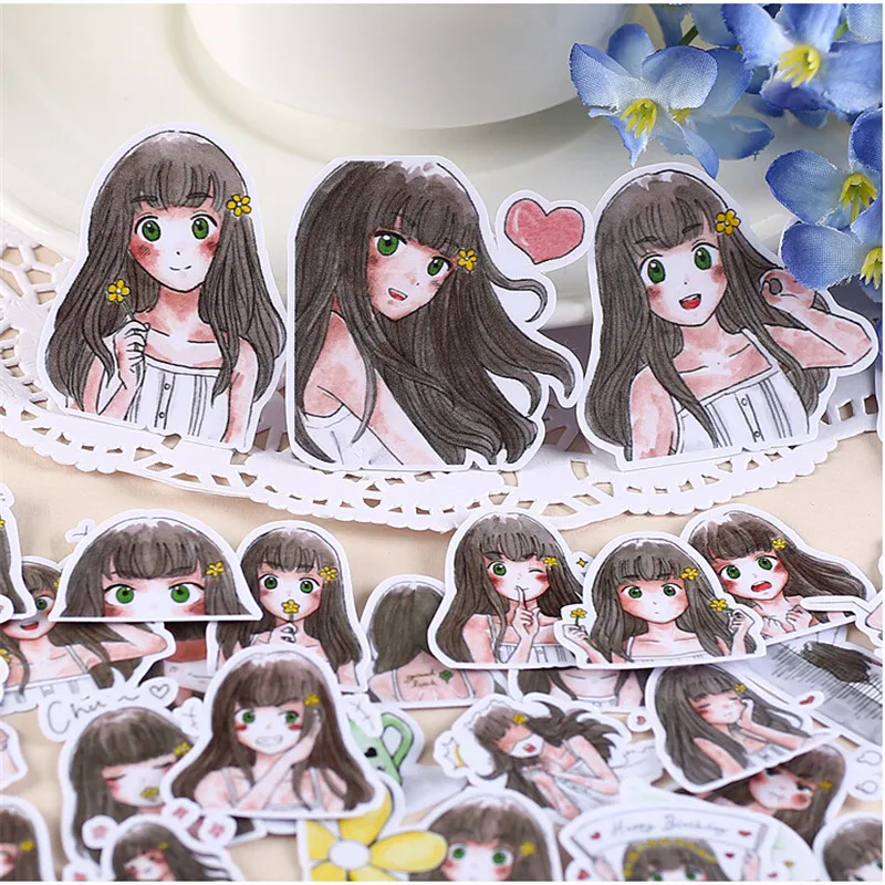 40pcs Self-made Cute Girl / Fashion Girl Scrapbooking Stickers /Decorative Sticker /DIY Craft Photo Albums/LINE Expression Stick