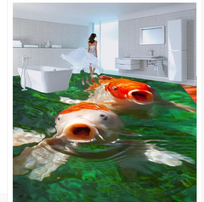 

PVC Floor Sticker Painting Murals Original Two Water Surface Squid Open Mouth 3D Three-Dimensional Floor Stickers