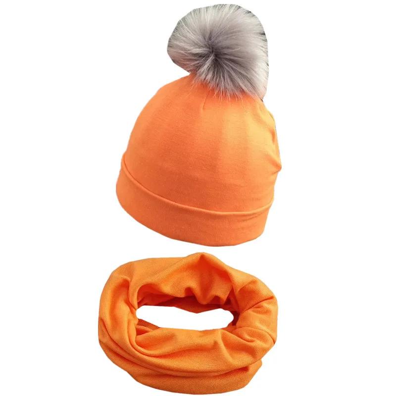 Новая весенне-Осенняя детская шапка, комплект для мальчиков и девочек, шарф, зимний теплый шейный платок, детские вязаные шапки, комплекты с воротником, хлопковые детские шапки, шарф