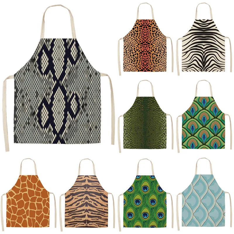 

1Pcs Leopard Print Kitchen Aprons for Women Men Home Cooking Baking Waist Bib Cotton Linen Pinafore Cleaning Tools 53*65cm A1041