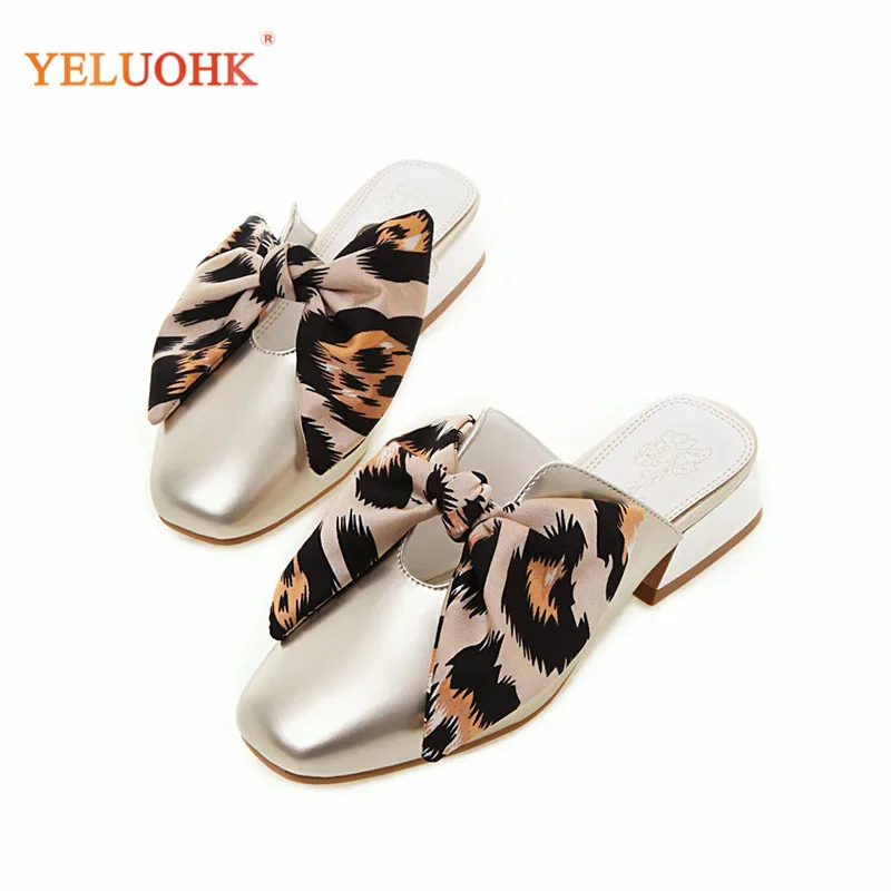 

34-43 Gold Silver Mules Shoes Heel Large Size Women pumps Leopard Shoes Med Heel Shoes Women