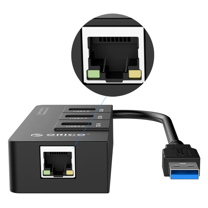 ORICO HR01-U3 USB 3,0 концентратор с внешним RJ45 гигабитная сетевая карта SuperSpeed 5 Гбит/с-черный