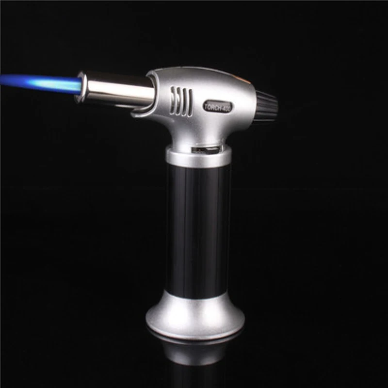 

Creative Spray Gun Flame Torch Turbo Butane Refillable Gas Lighter Windproof No Gas Outdoor BBQ Kitchen Metal Lighters Novelty