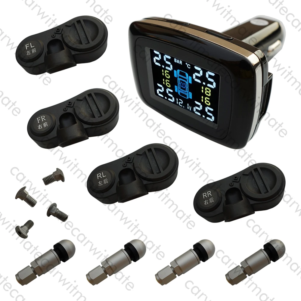 

Universal Car TPMS Tire Pressure & Temperature Monitoring System With 4 Internal sensors Real Time Monitor & Support Bar & Psi