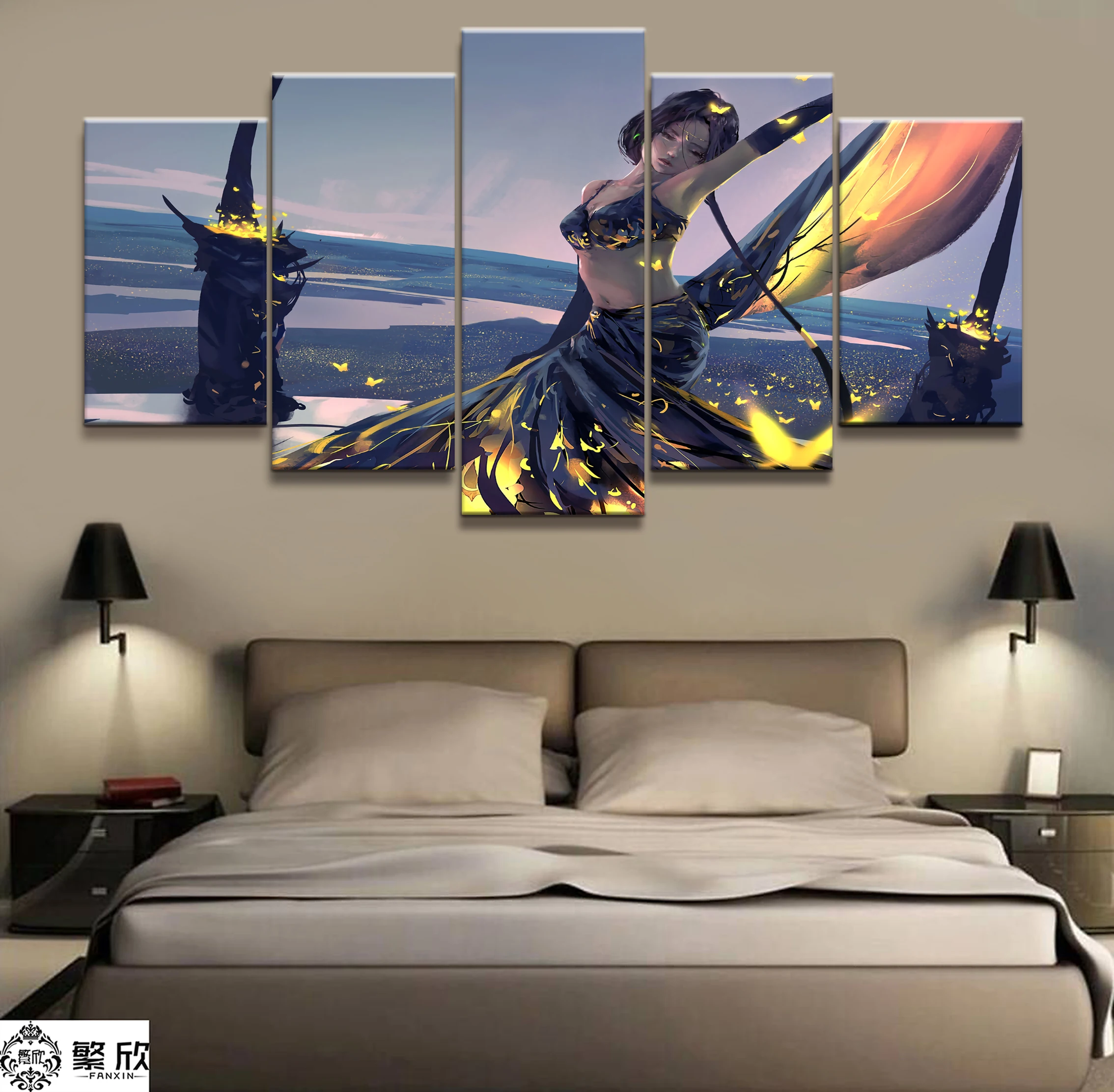 

Home Decor Modular Canvas Picture 5 Piece WLOP Ghost Blade Angel Princess Anime Painting Poster Wall For Home Canvas Wholesale