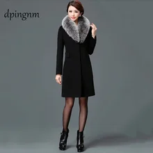 Осенне-зимнее длинное шерстяное пальто женский тонкий хит цвет меховой воротник шерстяной пиджак