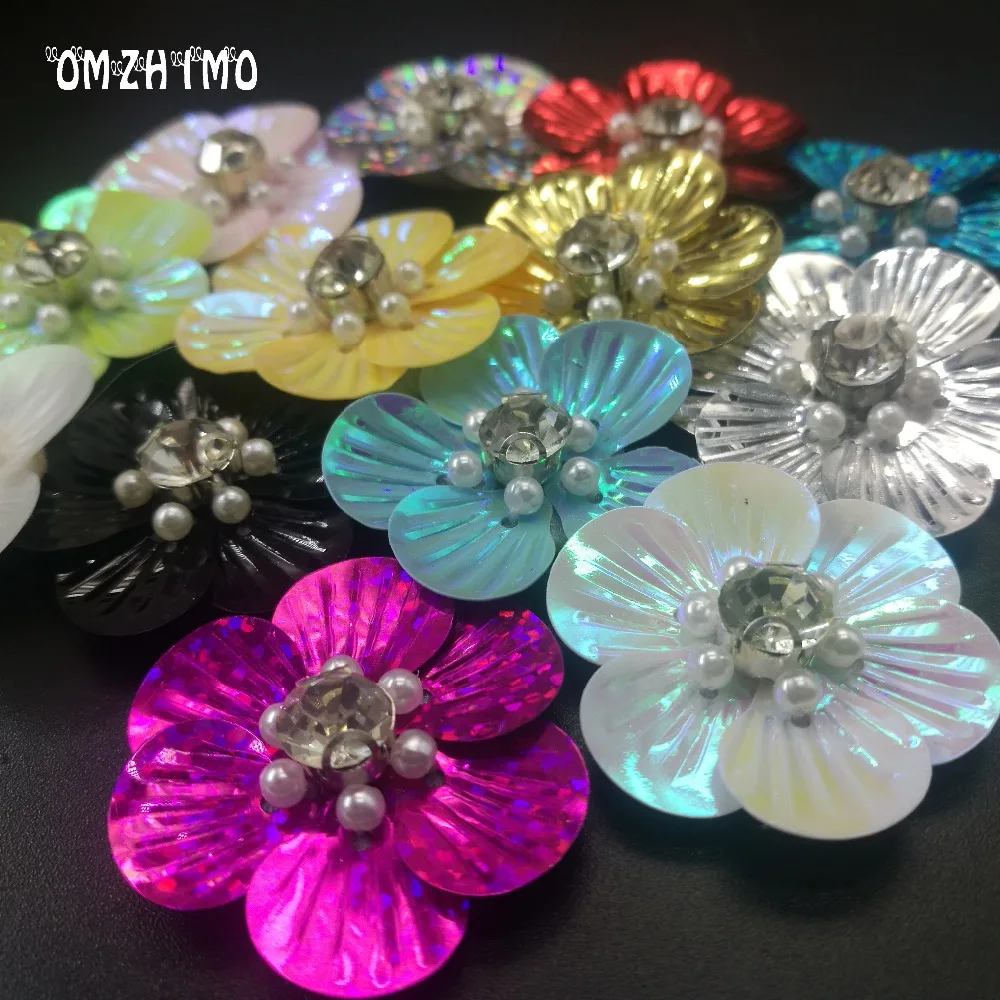 

patch flowers for bag shose Handmade Patches crystal rhinestones clothing applique beaded sequins hand sew or glue Stick-on