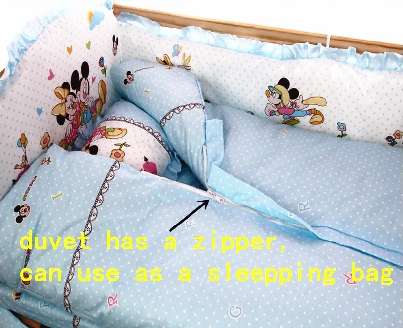 Акция! 7 шт. мультфильм с наполнителем детские кроватки постельных принадлежностей хлопок детские постельные принадлежности(4 бампер+ одеяло+ матрац+ подушка