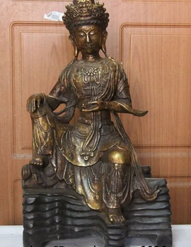 

song voge gem S1144 20" Tibet Buddhism Temple Copper Bronze Mountain Free Comfortable GuanYin Statue