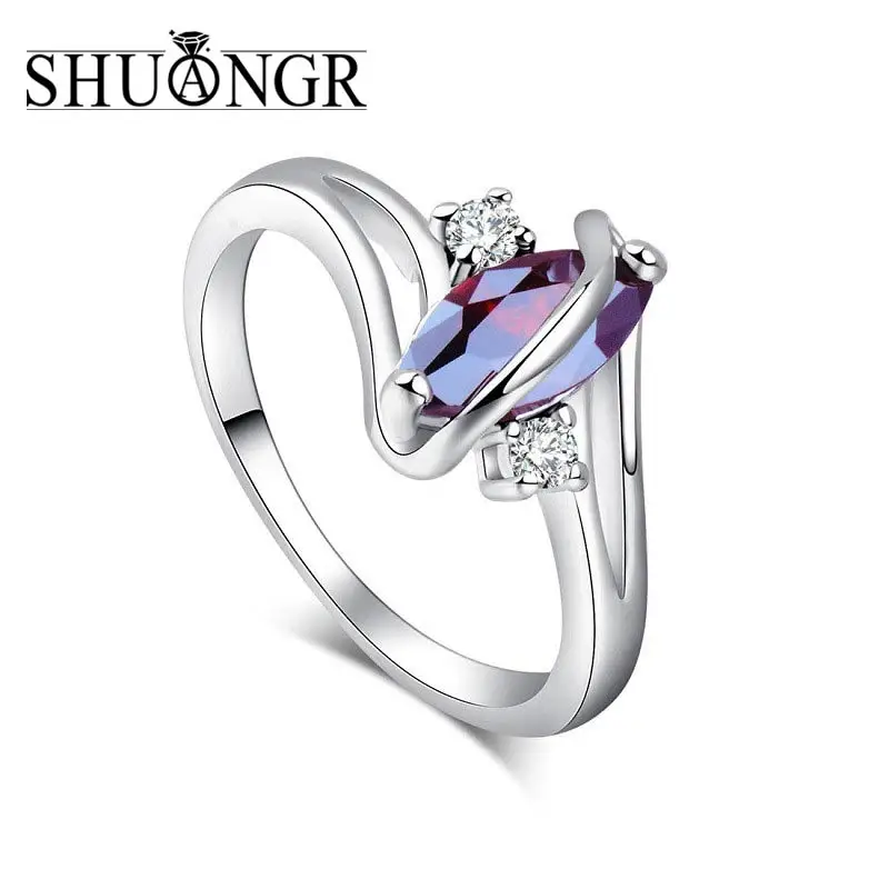 

SHUANGR New Fashion Silver-Color Ring Red Oval Cubic Zirconia Leaf Royal lady's party finger rings TD335/TD340/TD342