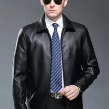 HOT Горячая осенне-зимнее мужское кожаное пальто с отворотами кожаные куртки среднего возраста