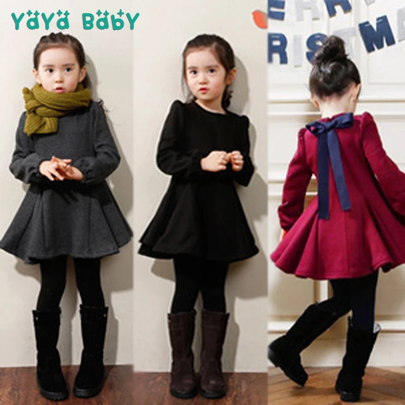 2 3 4 5 6 7 8 años niñas vestido grueso terciopelo Otoño Invierno niños vestidos para niñas volantes manga larga niños princesa ropa|girls winter dress|children clothinggirl winter -