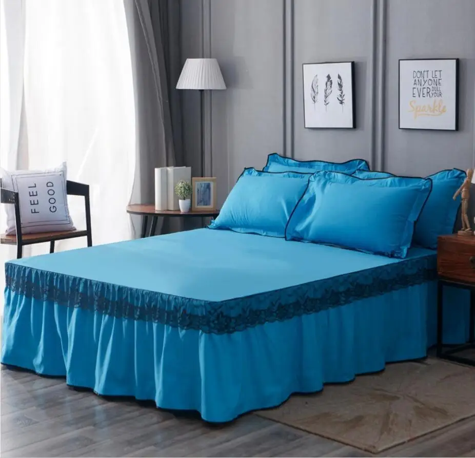 Elastic Bedspread Queen Size Dust Ruffle Bed Skirt Pillowcase Bedding Set Hot Bed Skirts Home Garden