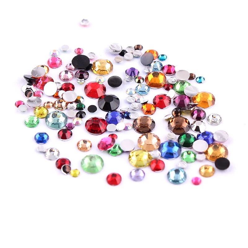 1000 шт Стразы из смолы разных цветов и размеров, круглые клеевые камни с плоской обратной стороной для самостоятельного дизайна ногтей