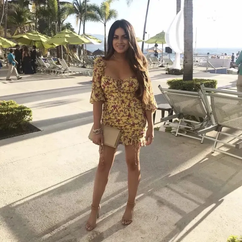 

Fashion Women Lace Up Holiday Dress Bohemian Sexy Lantern Sleeve Floral Print Mini Dress Summer Square Neck Hollow Out Dress