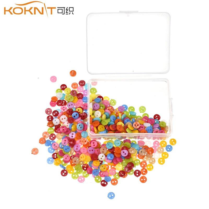 

300Pcs / Box 6mm Plastic Button 2 Holes Process Mini Round Clothes Multi Color Buttons Ms. Clipping Sewing Accessories