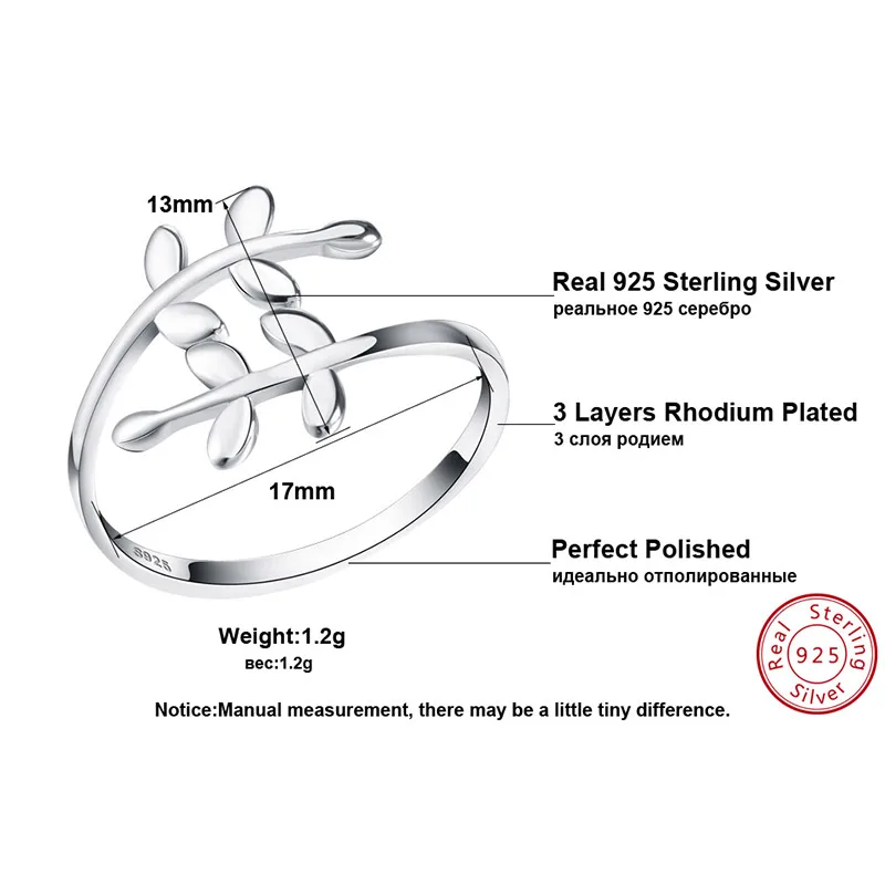 ORSA JEWELS Cute Leave Design Solid 925 Sterling Silver Jewelry Adjustable Wedding Band Women Rings for Party SR12