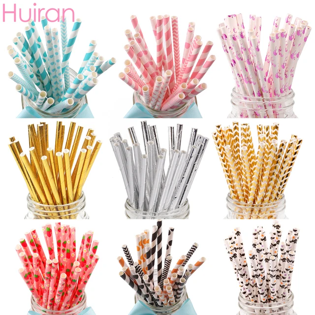 Huiran الساخن 25 قطع الشرب ورقة القش الميلاد حزب إمدادات الذهب الفضة القش استحمام الطفل حفلة عيد ميلاد زينة الاطفال