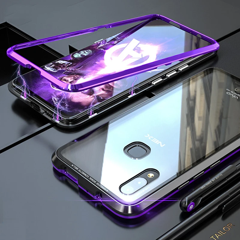 

Magnetic Adsorption Metal Phone Case For vivo nex Luxury Ultra Magnet defend Tempered Glass flip Full Cover For vivo nex s a
