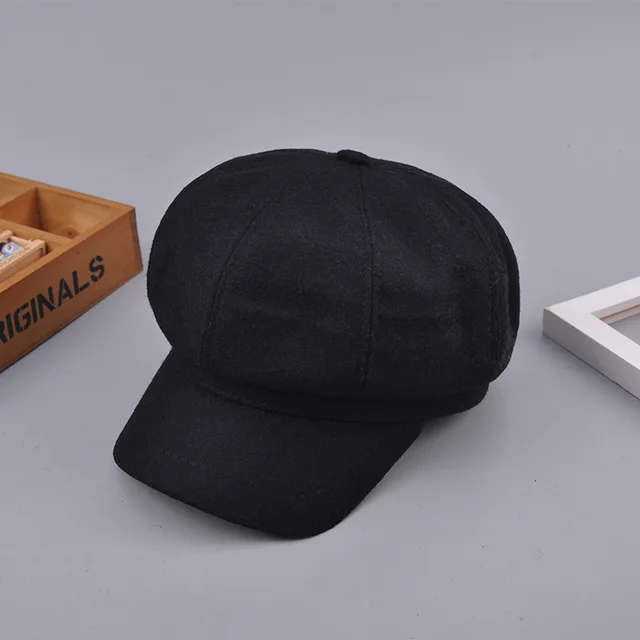 Wholesale Adult Woolen Octagonal Painter Hats Woman Autumn And Winter Fashion Solid Beret Hat