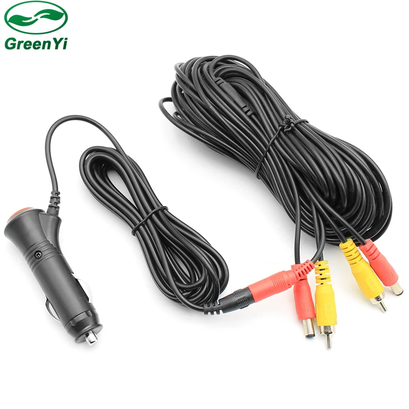 

GreenYi 6~15 Meters RCA Video Power Cable For Rear View Camera Connect Car Monitor to Car Cigarette lighter power Adapter
