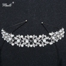 Miallo-Diadema Vintage con diamantes de imitación y perlas para mujer, tiara nupcial de cristal, joyería para el cabello, diadema de princesa con hojas