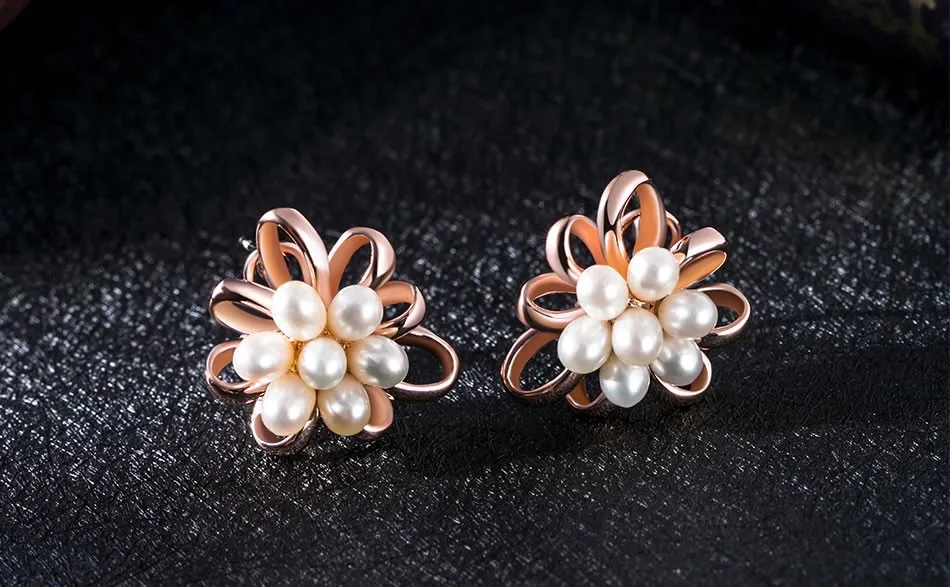 Stud Double Pearl Earrings for Women Flower Spring Summer