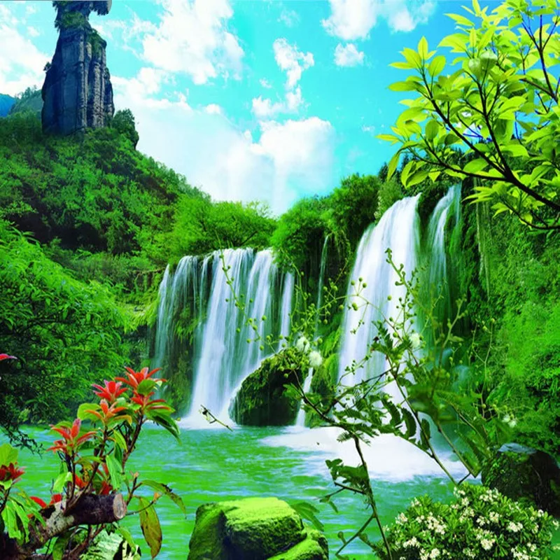 

beibehang Custom large fresco Waterfall Landscape Decorative Painting Natural Beauty Bedroom TV Backdrop Non-woven Wallpaper