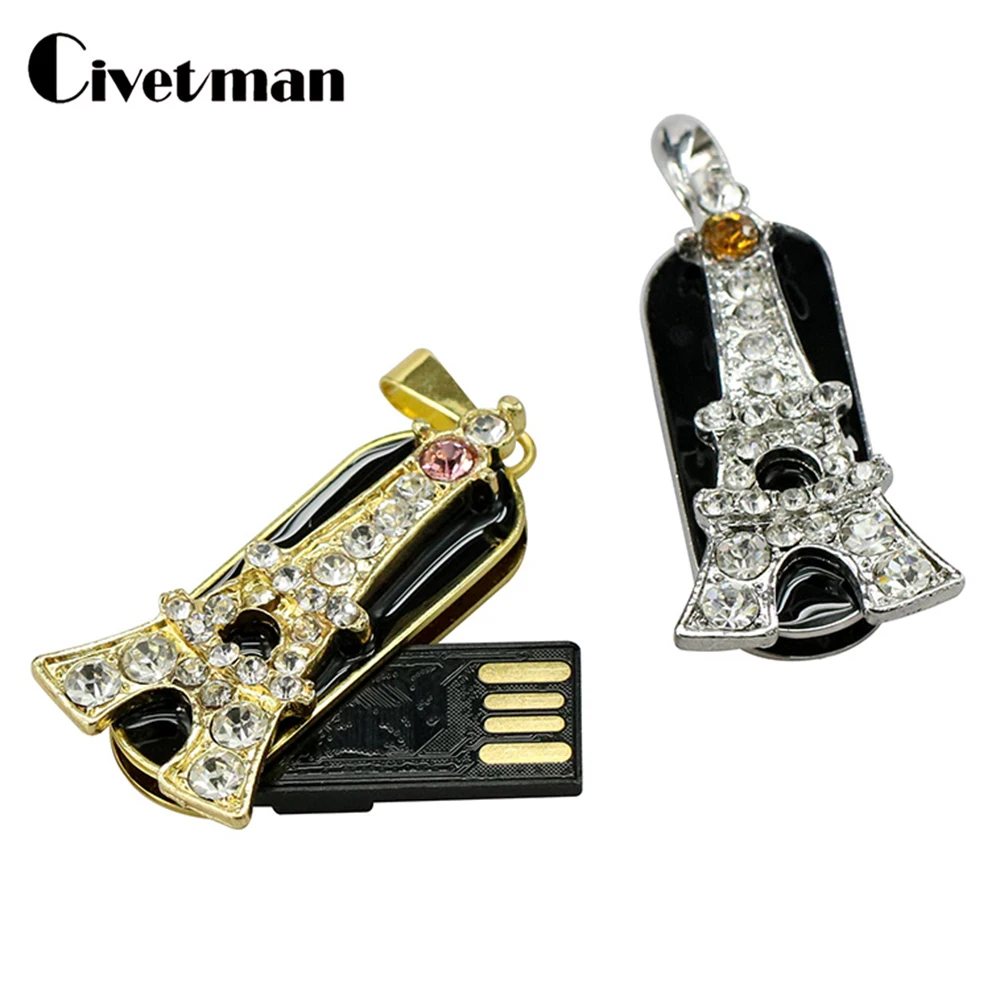 USB флеш накопитель со стразами и металлическими Эйфелева башня Форма 8 Гб