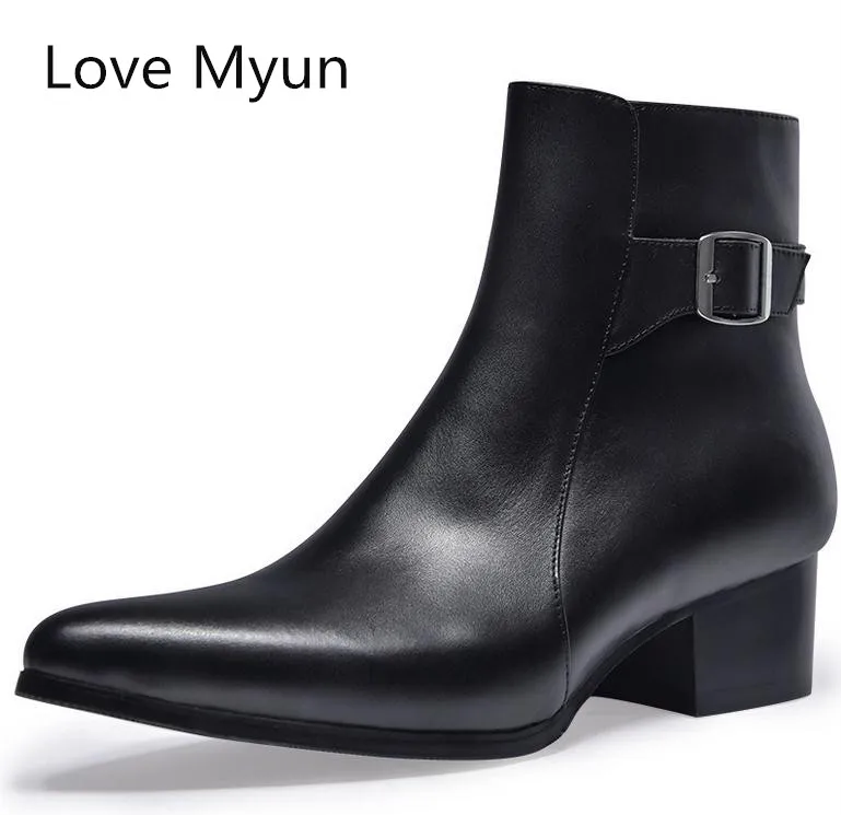 leather pointed heel boots