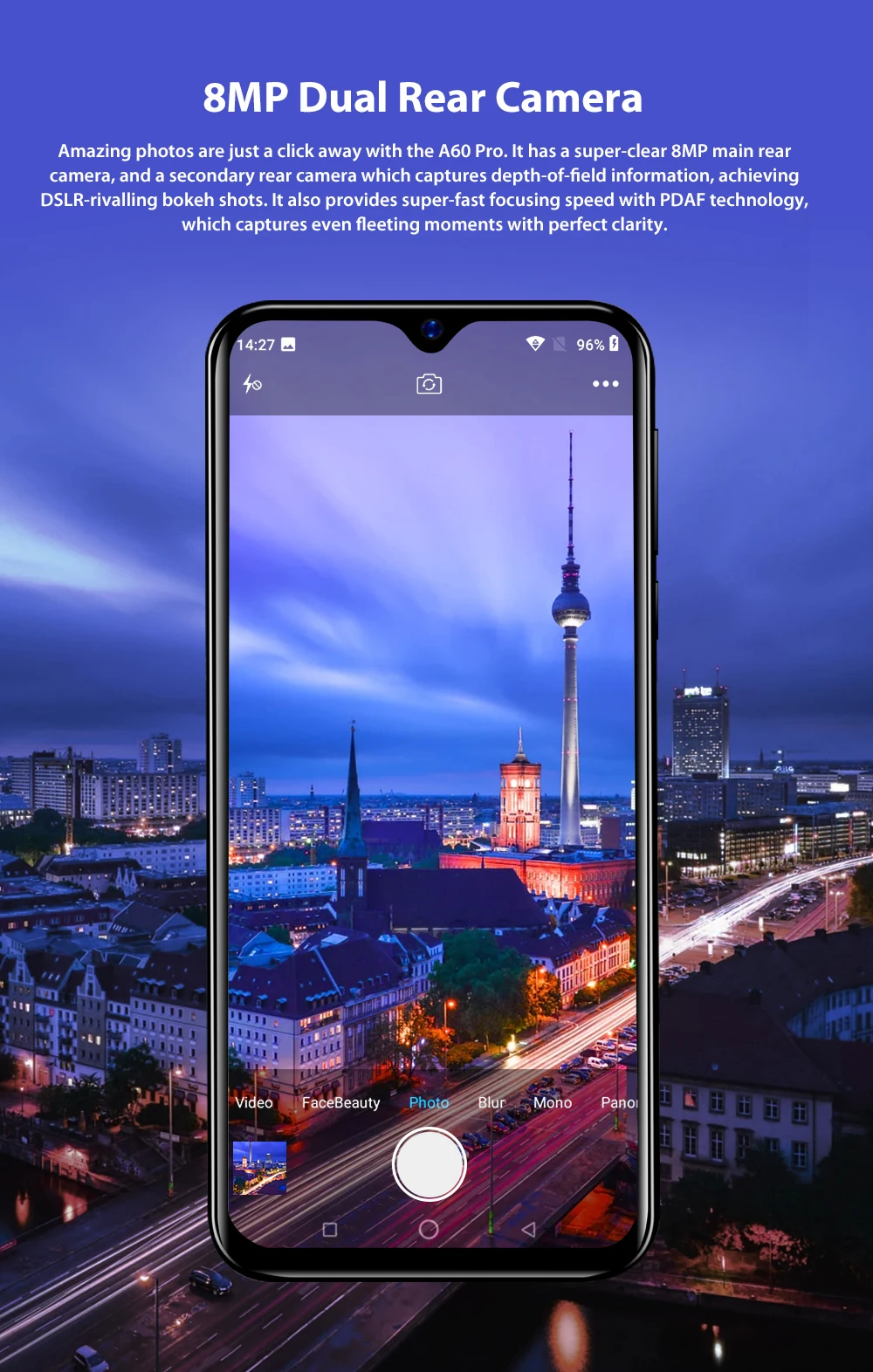 Blackview A60 Pro 3 Гб 16 Гб четырехъядерный Android 9,0 4G мобильный телефон 6,088 "полный экран 4080 мАч Face ID двойная задняя камера смартфона