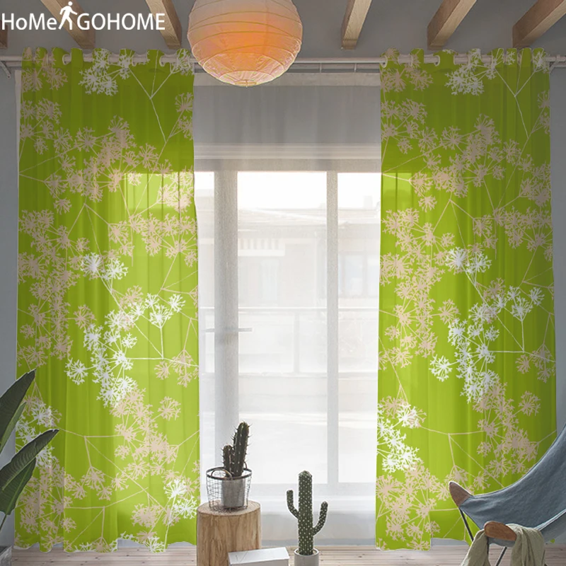 

Natural Plant 3D Green Tulle Curtains for Living Room Sheer Tulle on the Windows Screen Kitchen Decoration White Tulle Curtains