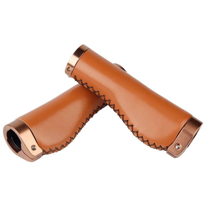 Vintage Alloy Plastic Pu Leather Bicycle Handlebar Grip Soft Comfortable Cycling Handlebar Grips Lock-on Mountain Bike Handlebar